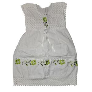 Beautiful Mexican White Green Floral Embroidered Flowers Girls Dress 5T